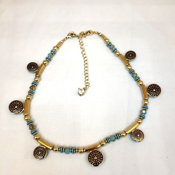 Premier Designs Bon Voyage Necklace Turquoise Color Gold tone Reversible Boho - Picture 4 of 7